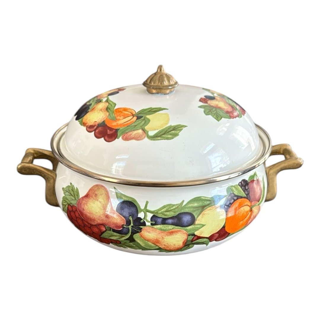 Vintage Regency Club 2.5 Quart Dutch Oven Enamel Pot/lid With Brass Handles