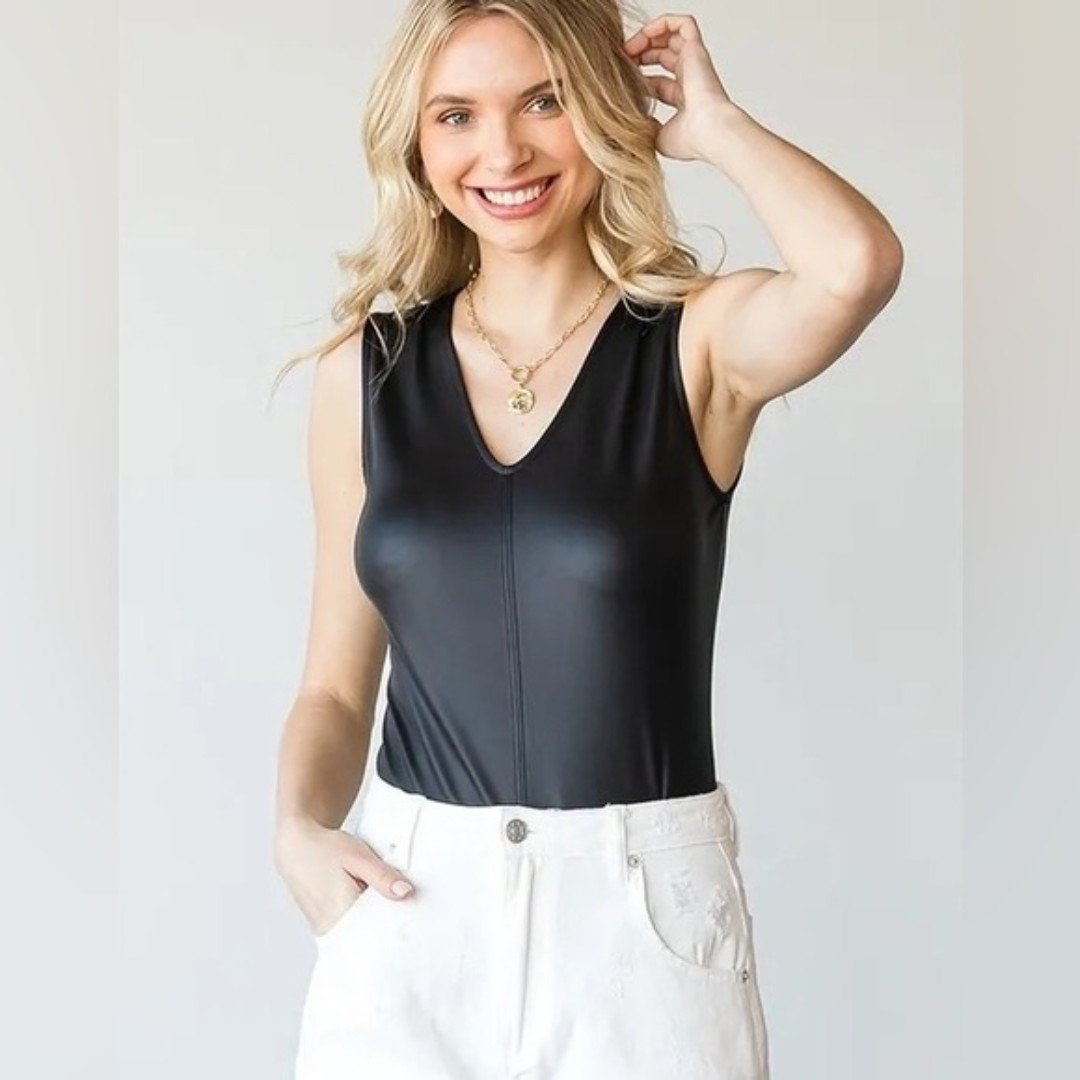 NWT FIRST LOVE Faux Leather Bodysuit Small sleeveless boutique edgy grunge
