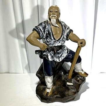 VTG Shiwan Mudman Proud Working Man with Axe Rock Chinese Figurine Pottery Clay