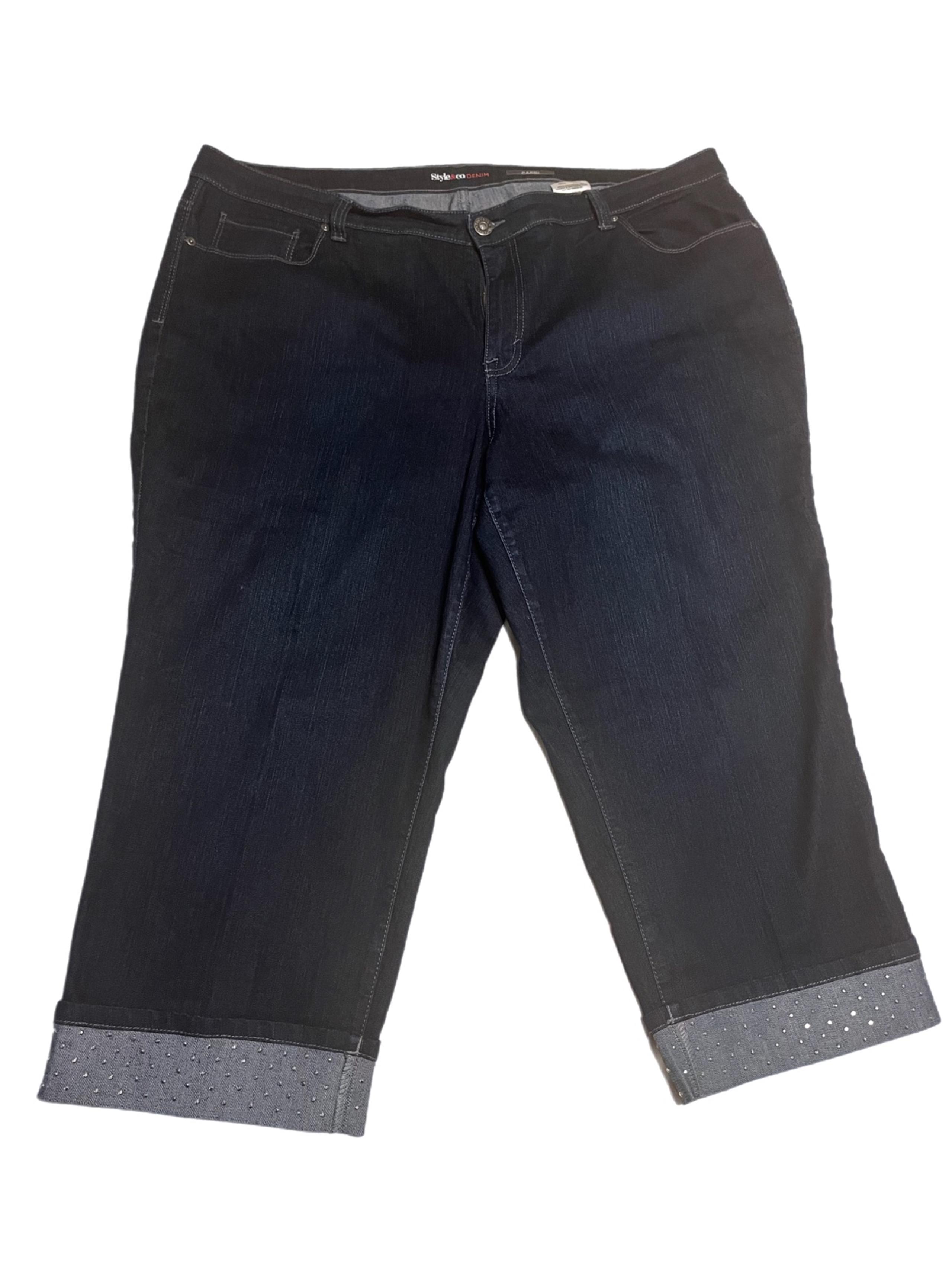 Style&Co Womens Medium Wash Capri Mid Rise Jeans Size 24W Rolled Cuffs Pockets