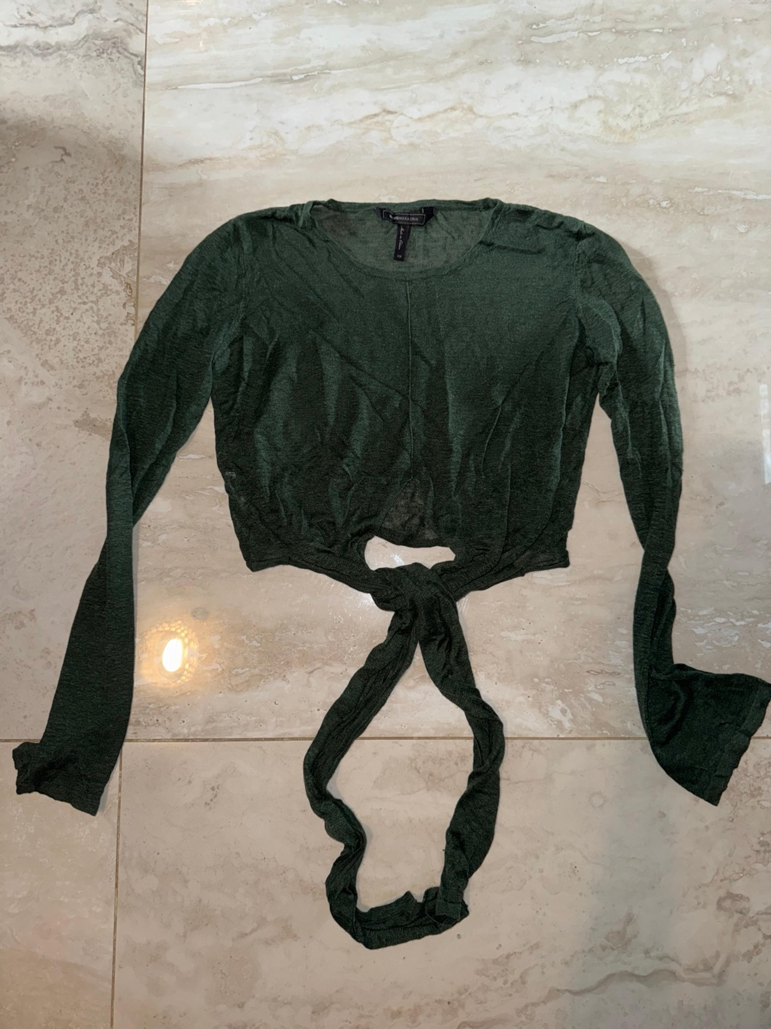 BCBGMaxAzria Sheer Green Long Sleeve Crop Top – Tie Front - Size XS - Never Worn