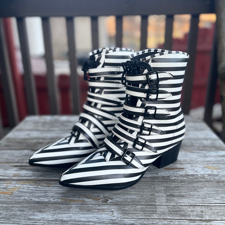 HTF Strange Cvlt Stripe Coven Boots Black & White size women’s 10 sold out