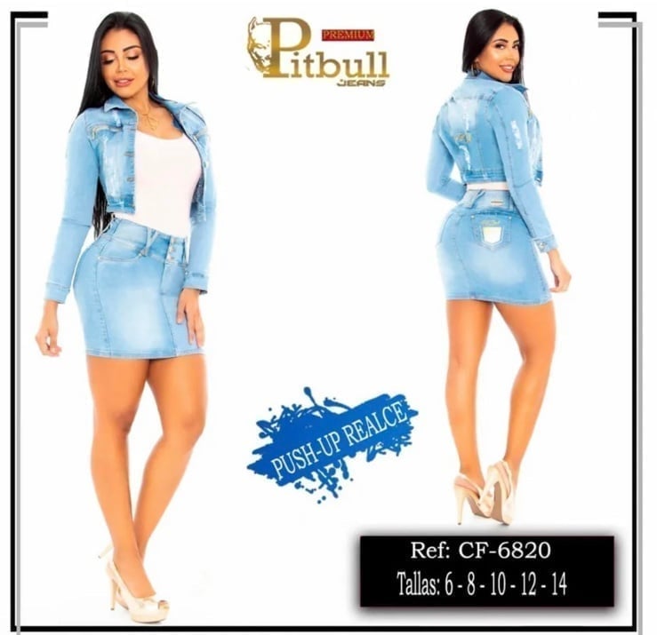 PITBULL JEANS COLOMBIAN SKIRT & JACKET DENIM BUTT LIFT SET (2 pieces) SIZE 1 & 3