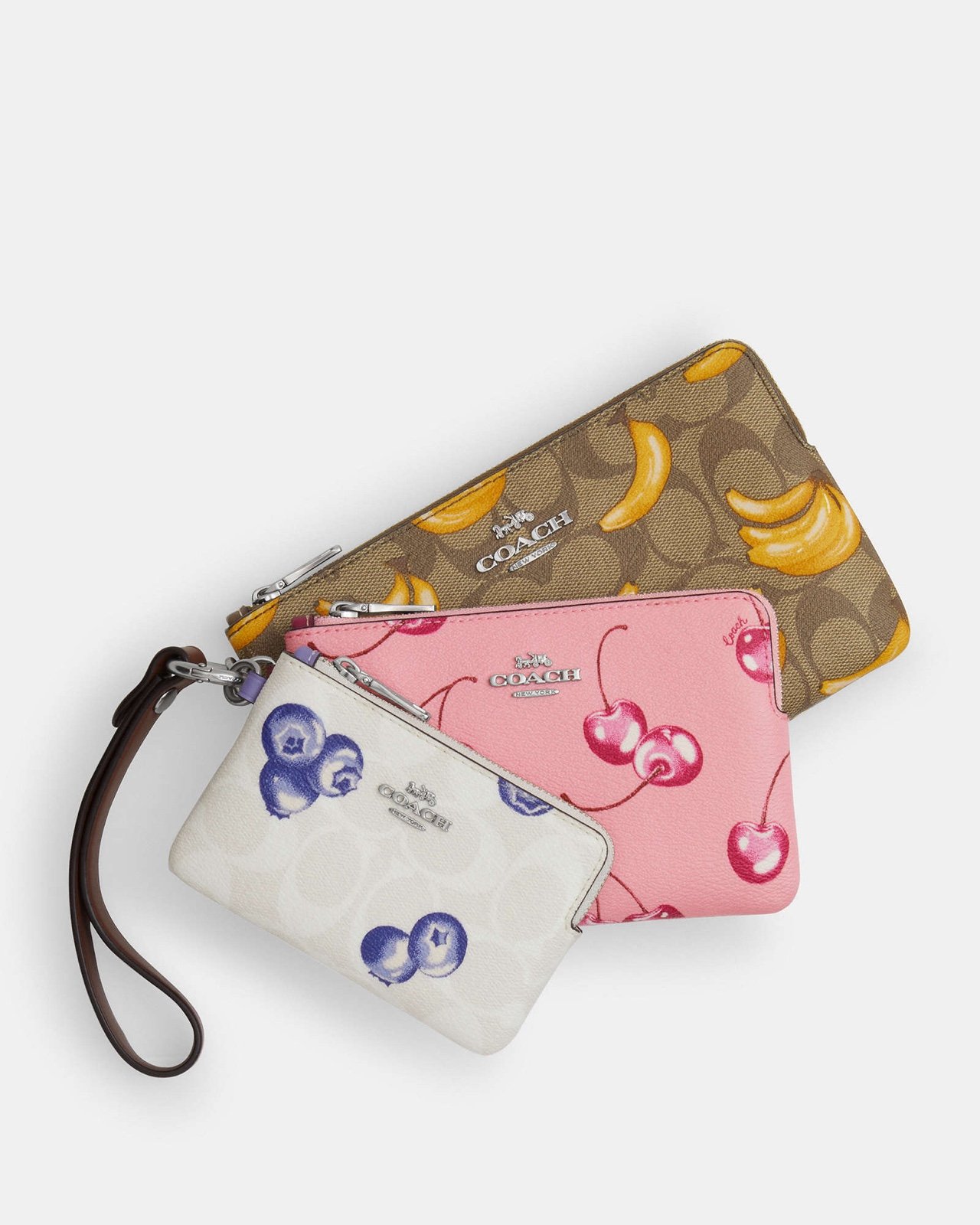 Coach Corner Zip Trio In Signature Canvas With Fruit Print