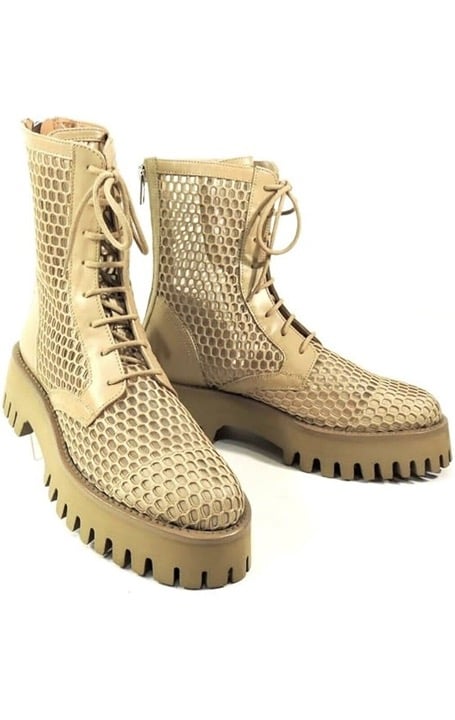 CASADEI Leather NUDE LACE UP MESH Ankle Boots 36