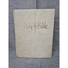 HOLY BIBLE Big 11x8.8 Vintage 1966 Catholic Version White Leather Cover golden