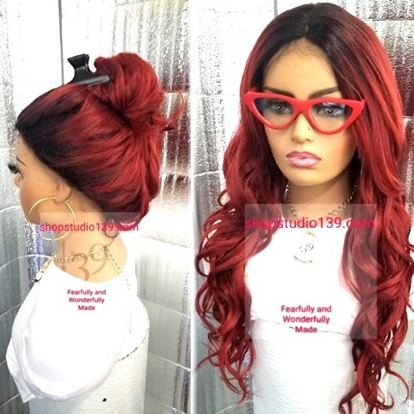 Celebrity red ombre 360 lace human wig