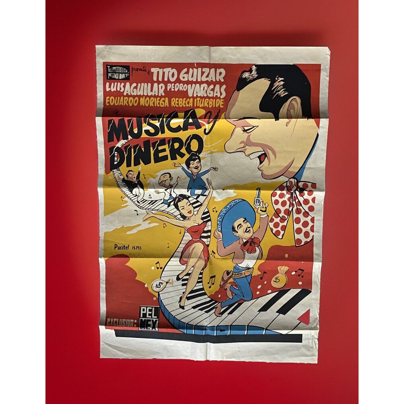 Musica y Dinero Tito Guizar Silkscreen 1958 Mexican Movie Poster 27.5 x 39.5