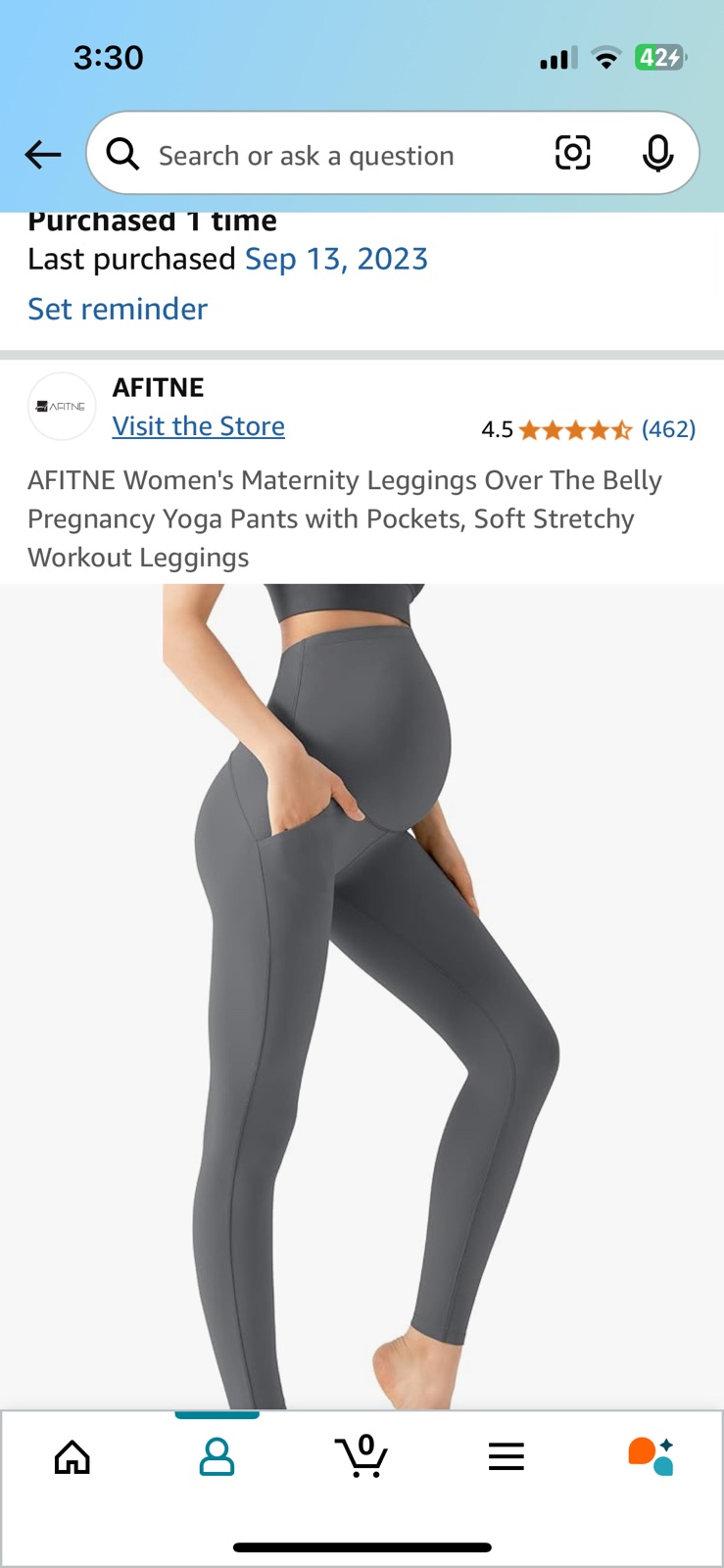 Over The Belly Maternity Workout Leggings with Pockets Size Large Gray