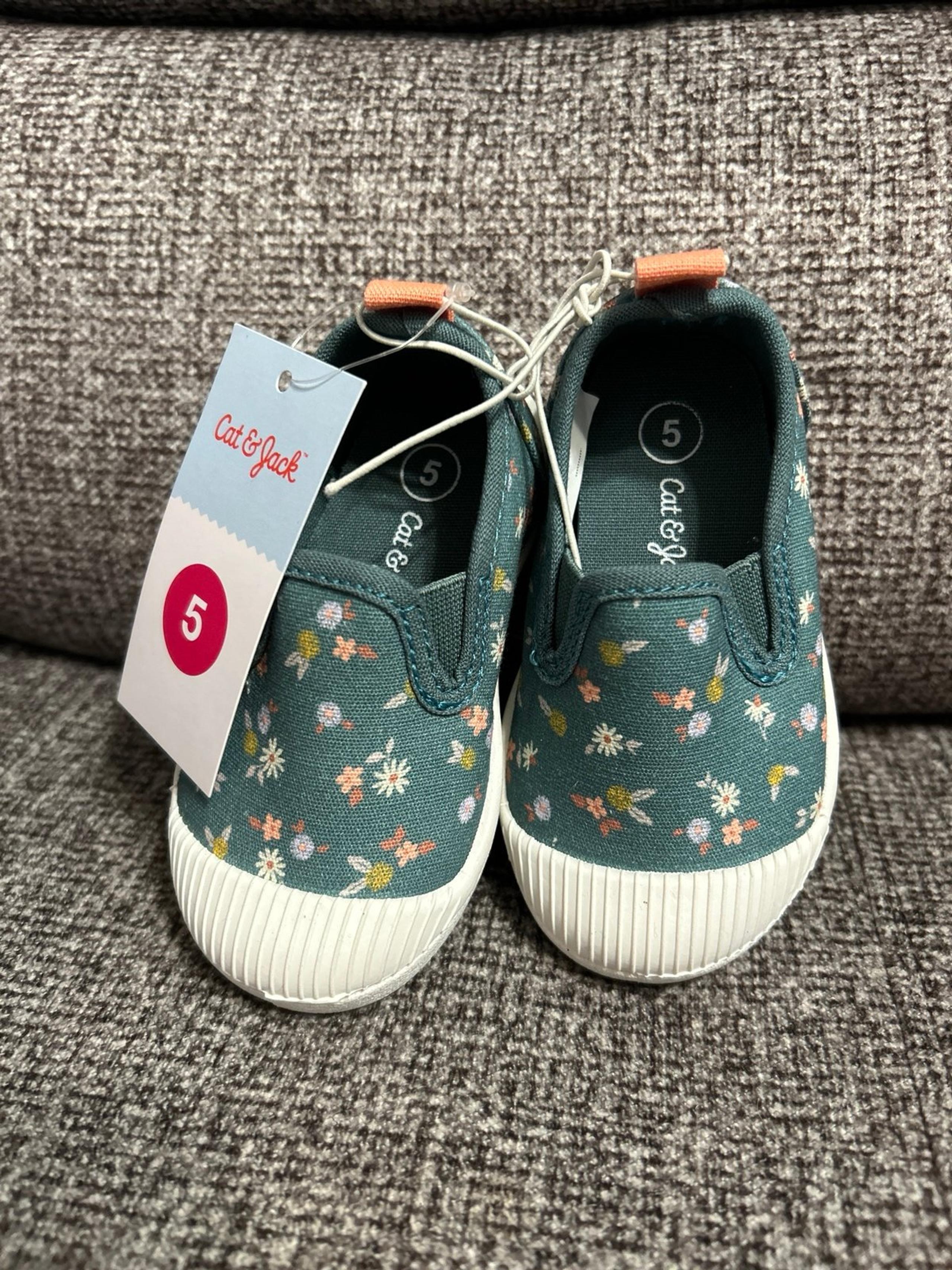 Toddler Size 5 Kaleigh Floral Print Slip-on Sneakers - Cat & Jack Teal Green NWT