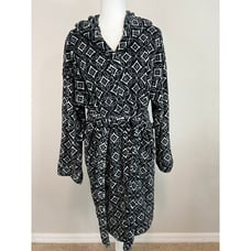 Vera Bradley Hooded Bath Robe Women's L/XL Black Geometric Fleece Cozy Comfort