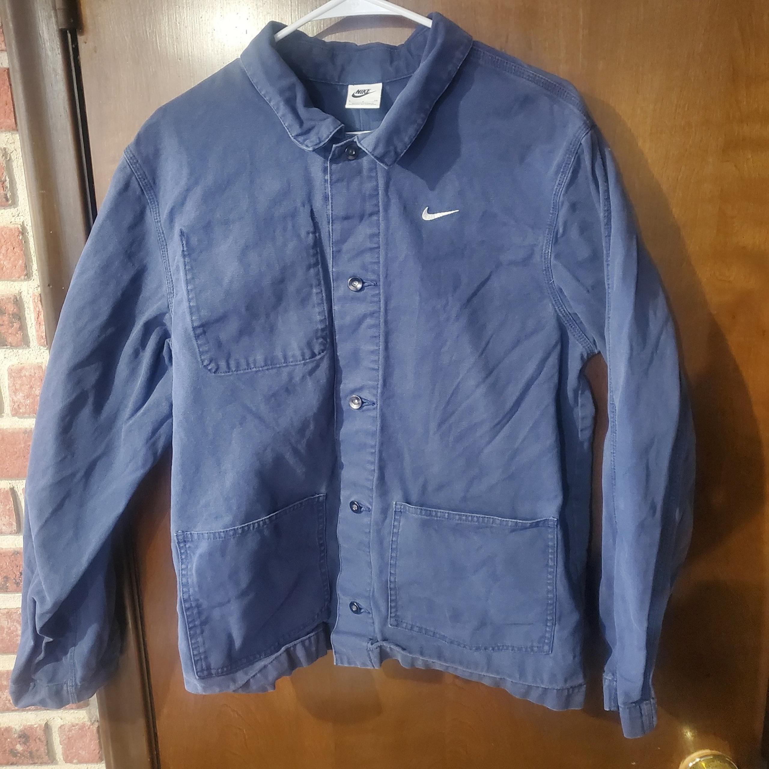 Mens Nike Unlined Chore Coat Button Front Jacket DQ5184-410 Blue Small Adult