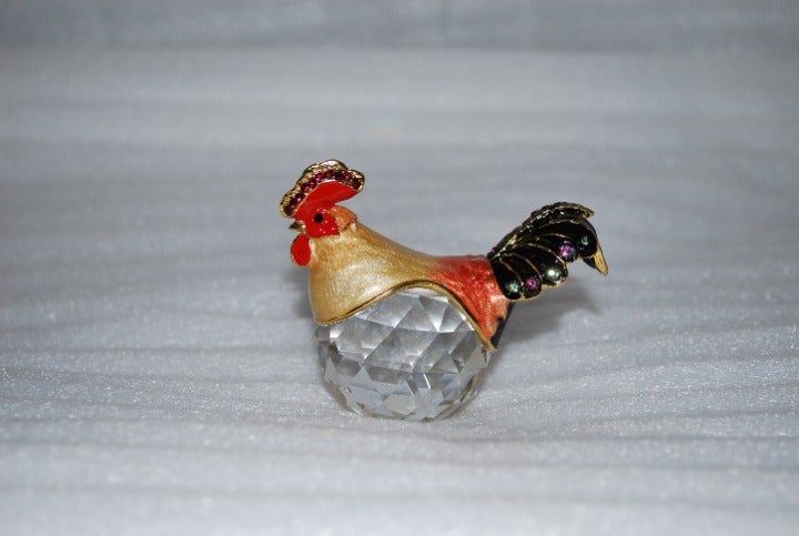 Crystal Rooster Brass with Rhinestones