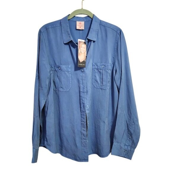 LAURIE FELT Easy Button Down TENCEL Shirt Washed Blue NEW size M