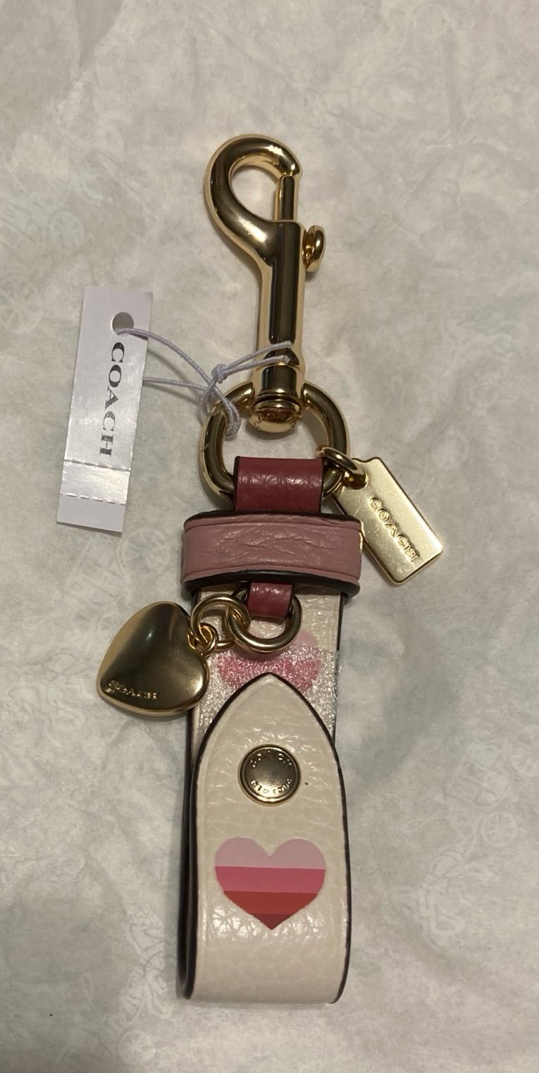 Coach Trigger Snap Bag Charm with Stripe Heart Print NEW