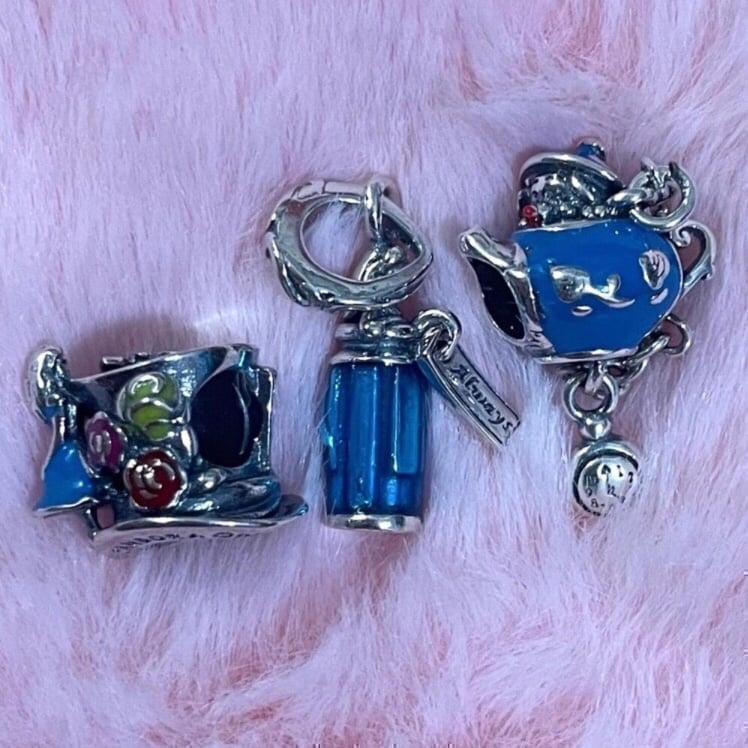 3 S925 Sterling Silver Disney Alice In Wonderland Collection Charm Bundle