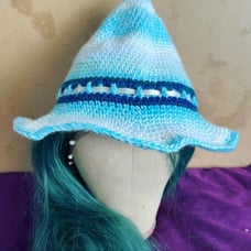 Crocheted icy blue witch hat