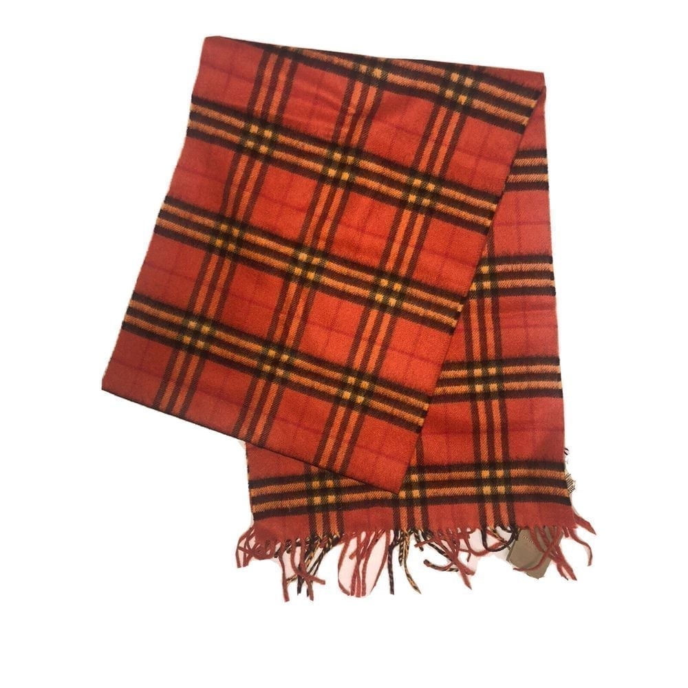 Burberry Tonal Vintage Check Orange Cashmere Scarf Muffler Scotland New