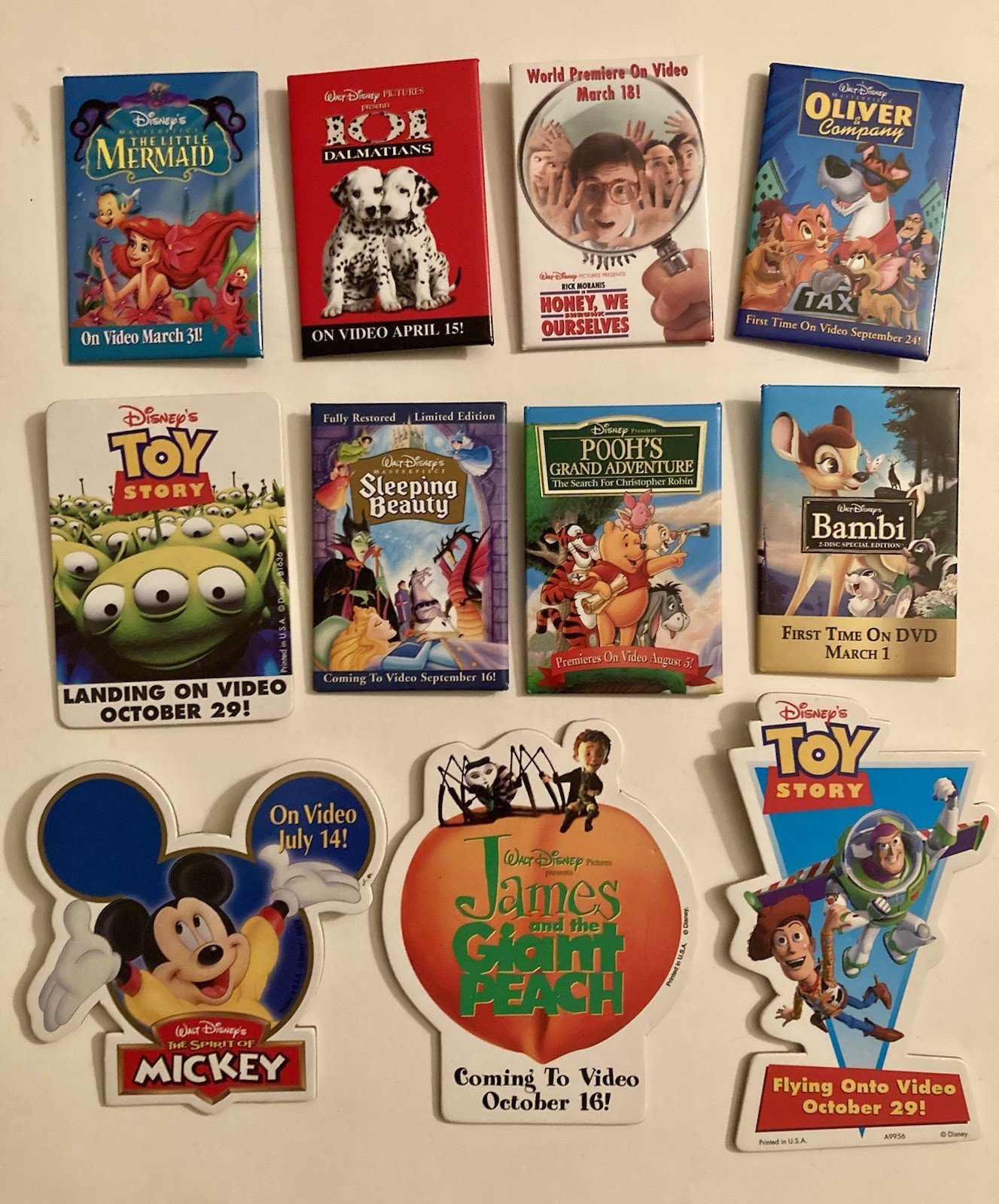 VTG Disney Promo VHS Movie Pin Button Bundle Lot Little Mermaid Toy Story Mickey
