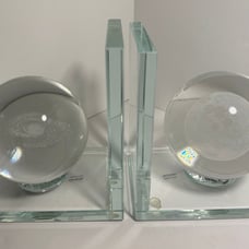 Crystal Bookends • Laser 3D Engraved Galaxy & Moon