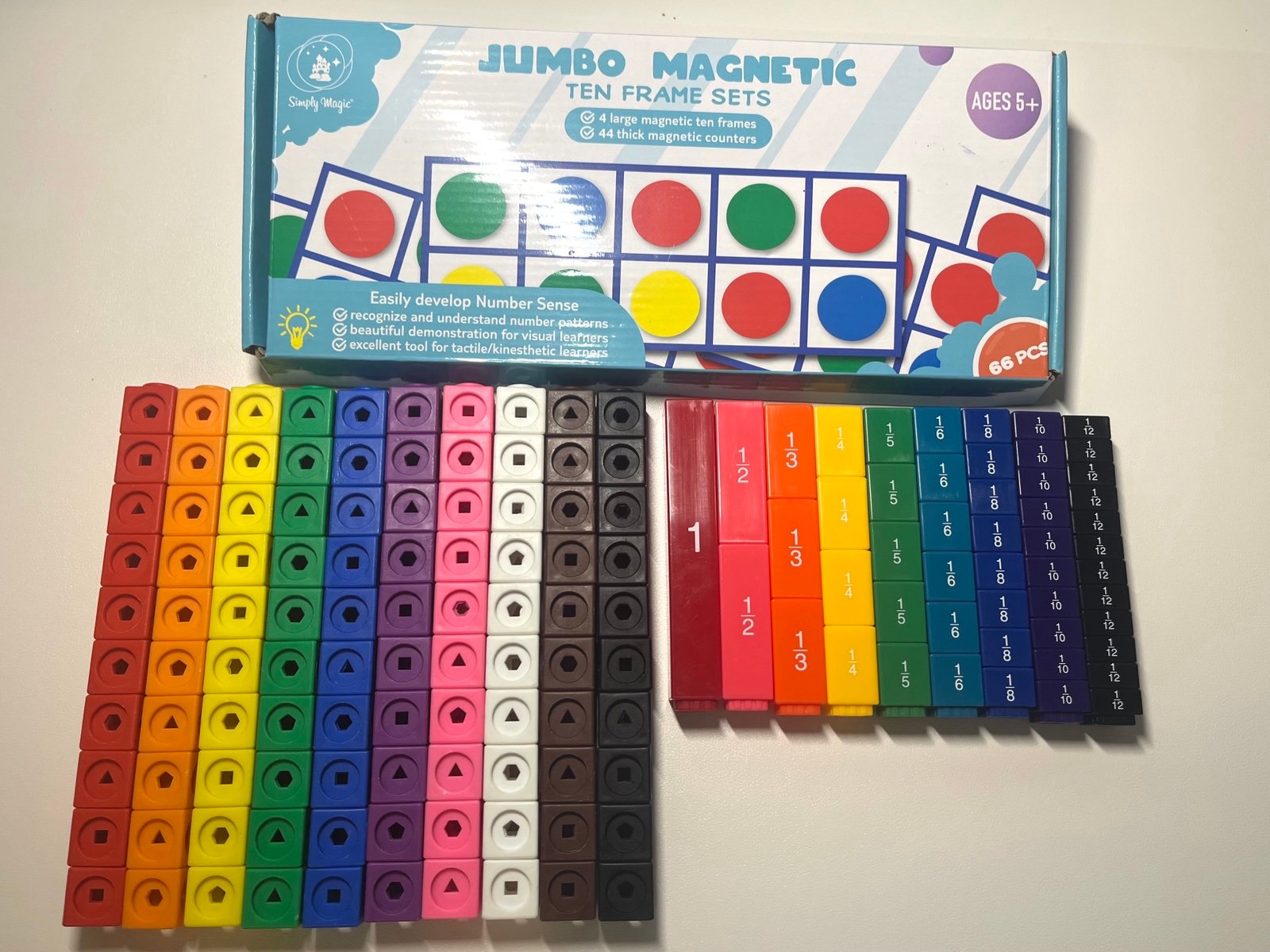 Math Manipulatives: Magnetic Ten Frames, Fraction Cubes, Math Cubes Set of 100