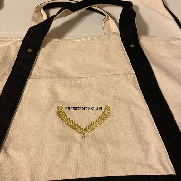Presidents club canvas tote black white