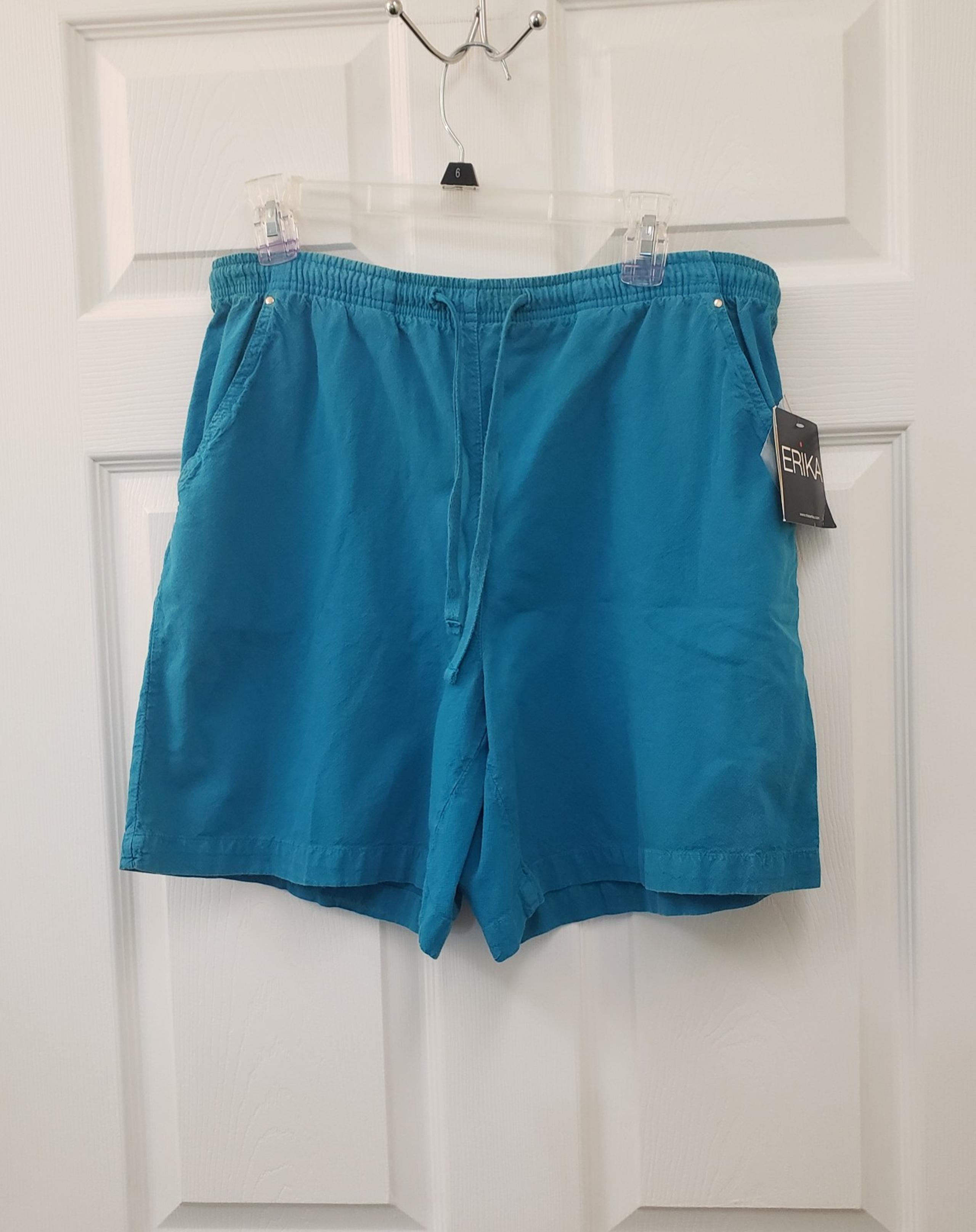 Erika, NWT, teal 100% cotton color shading soft pull on pocket shorts, MED