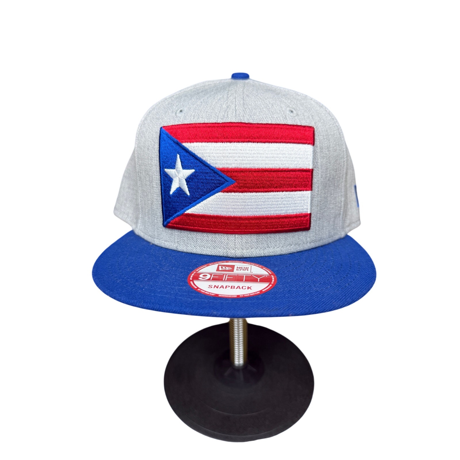 Puerto Rico Flag PR New Era Embroidered 9Fifty Snapback Hat Red Blue Gray EUC