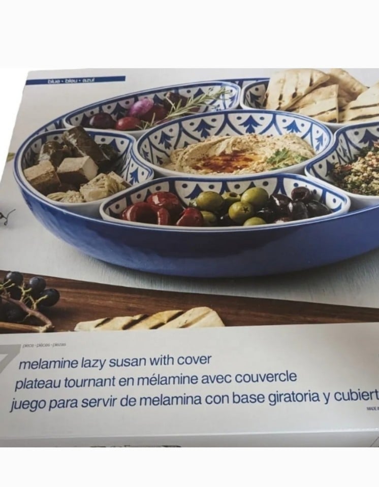 Brand New Popular on Tiktok Lazy Susan Melamine 15” with Lid 7 piece set, new