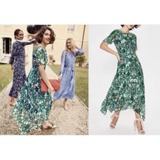 BODEN Katherine Midi Dress Green Handkerchief Hem Pre-owned Size 6 Blogger Fave