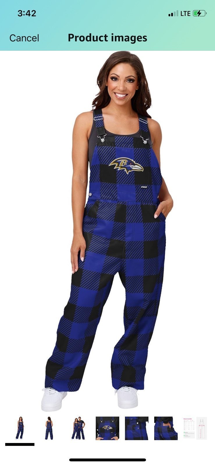 NFL Baltimore Ravens Super Fan Overalls - Women’s Size Large