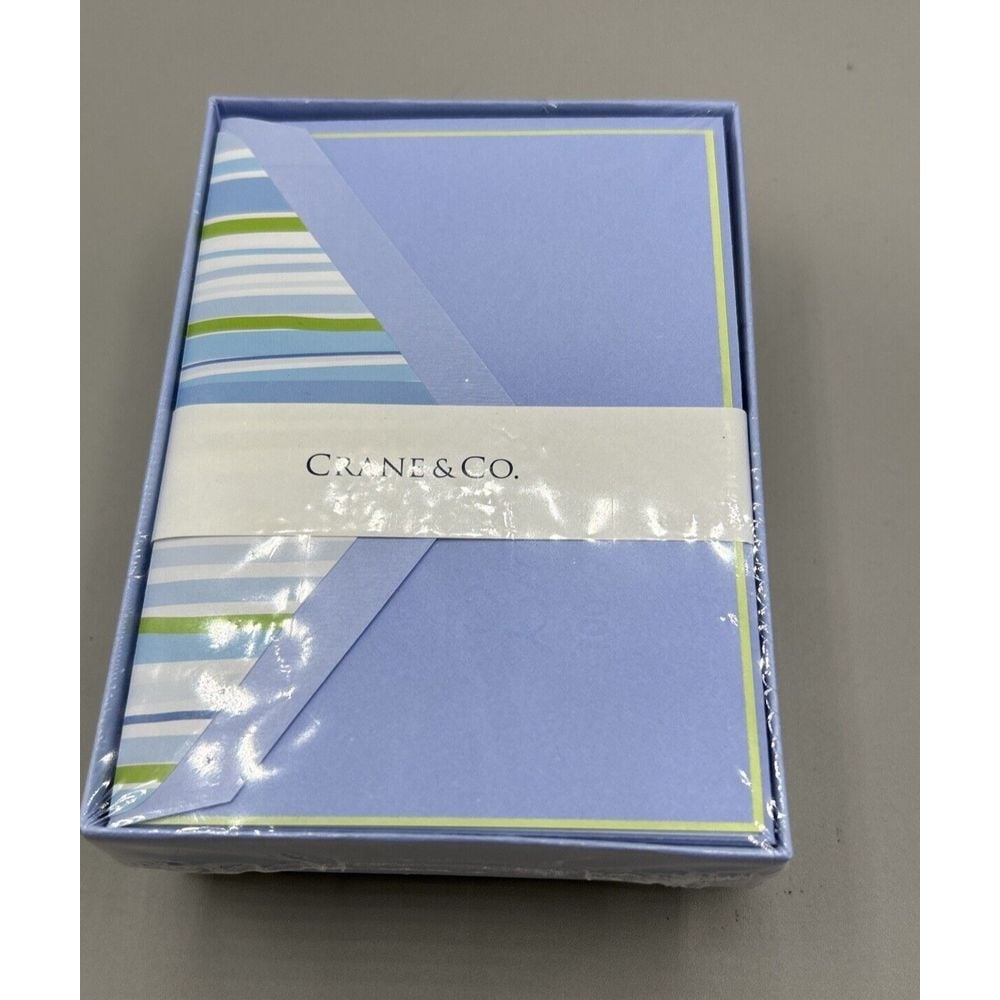 CRANE & CO Invitation Set Of 10 Cards & 10 Envelopes Cambridge blue finish NEW