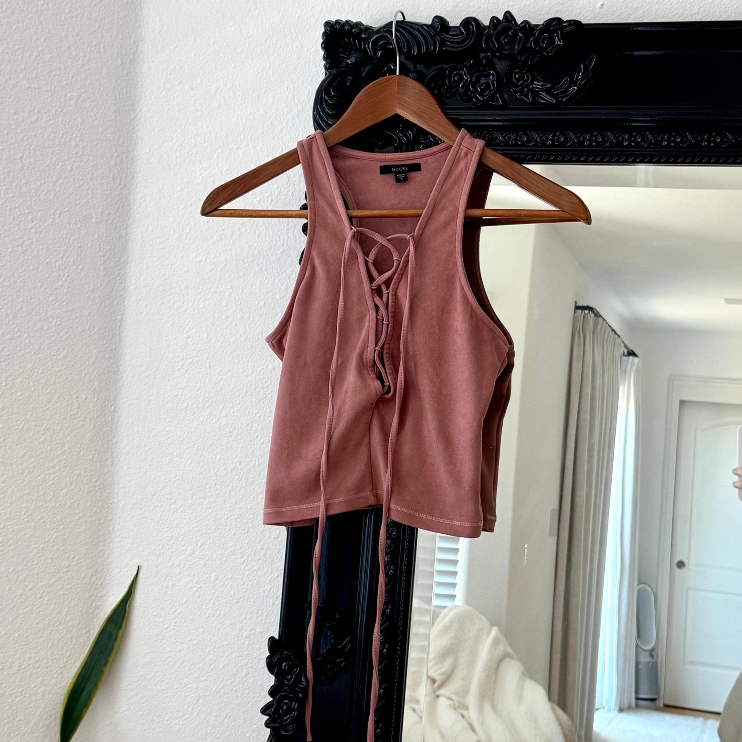 Guess | Women’s Pink Lace-Up Suede Cropped Tank Top