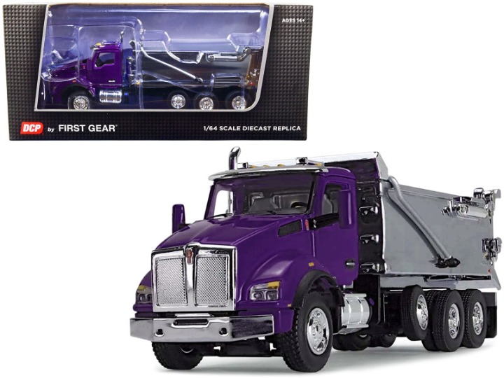Kenworth T880 Day Cab with Rogue Transfer Dump Body Truck Purple and Chrome 1/64