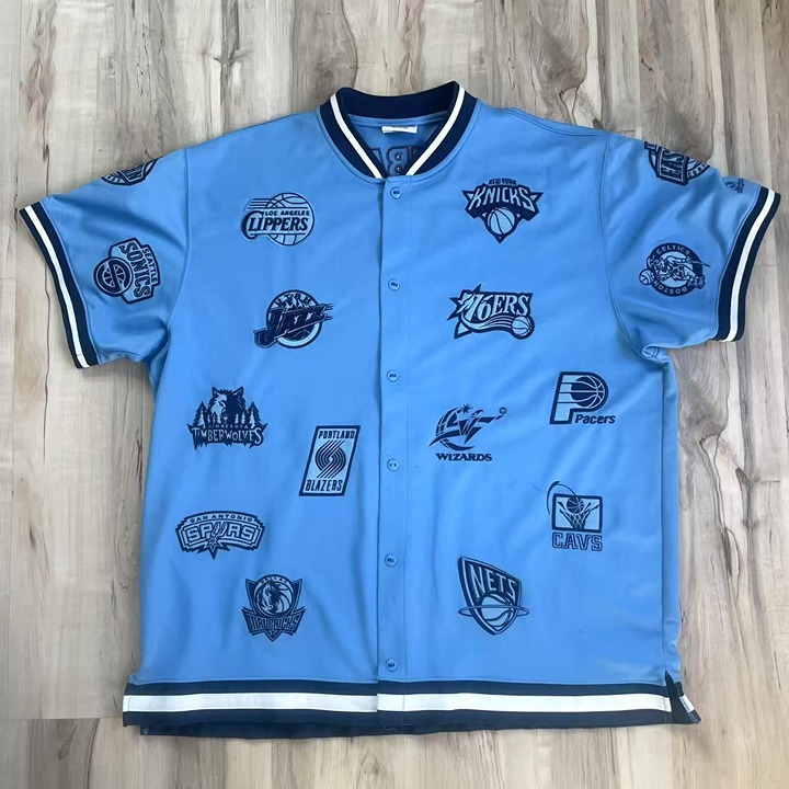 Vintage 90s NBA All Over Print sewn patch logos Warm Up Basketball Jersey 4XL