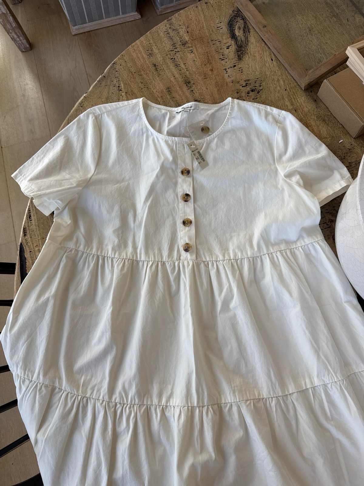 Madewell Ivory eyelet tiered fit and flare midi dress