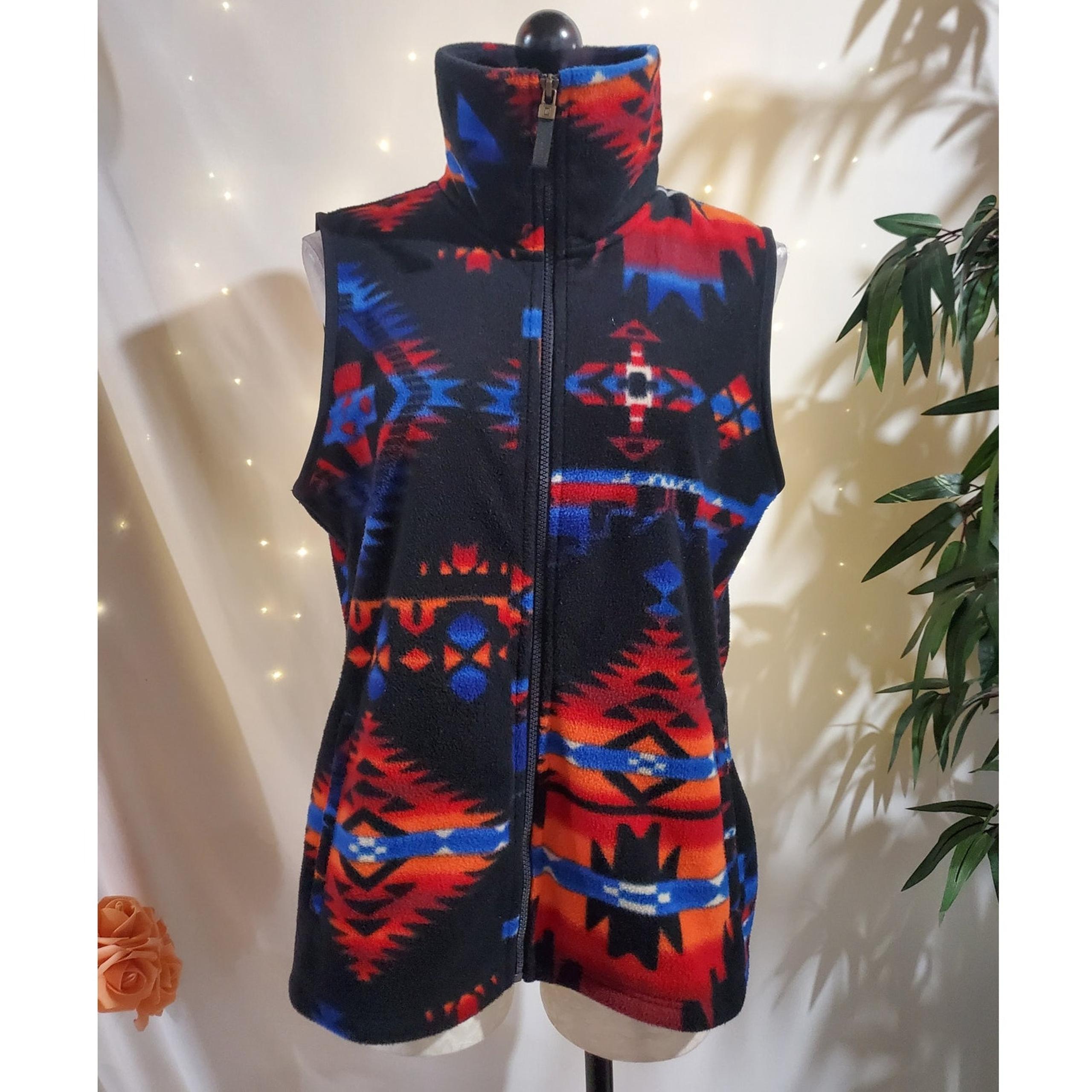Chaps X Ralph Lauren Aztec Zip Fleece Vest Womens Size L Southwestern Pockets