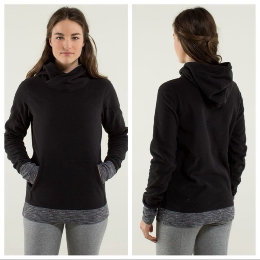 Lululemon Runaway Fleece Pullover Hoodie Sweatshirt Black & Grey women’s size 6