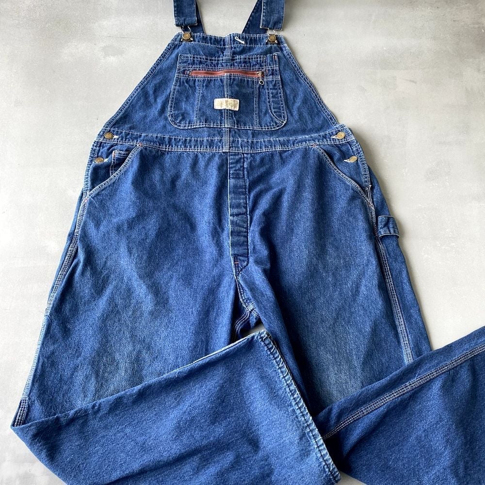 Vintage Red Camel Overalls Mens 35 x 28 Lower Back Work Bibs Farmer Blue