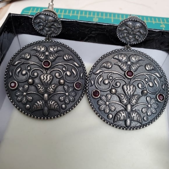 Engraved Black Silver Statement Shield / Mogul Art Deco