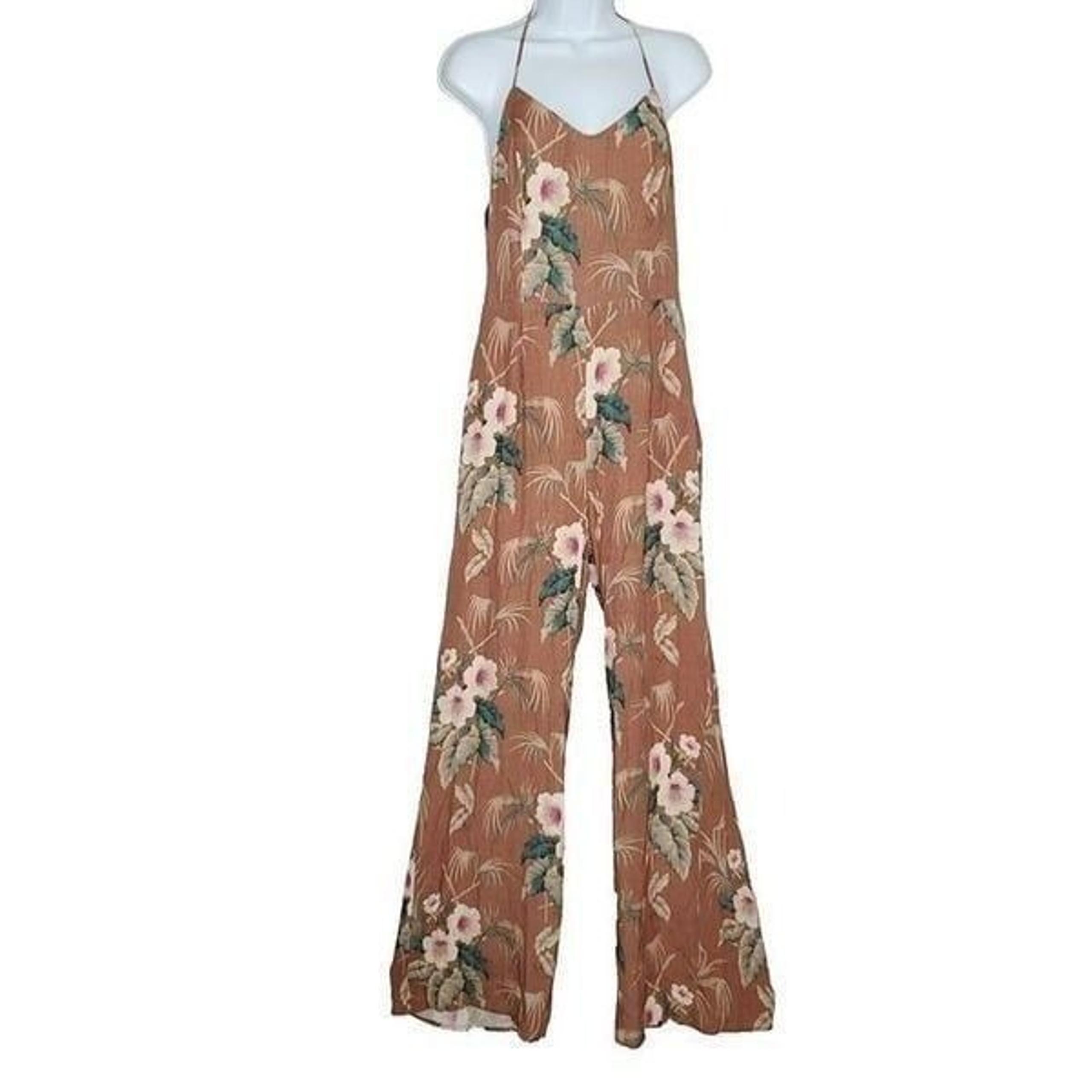 Paige Anthropologie Hawaiian Floral Romper Jumpsuit 10 Brown Pink Portland