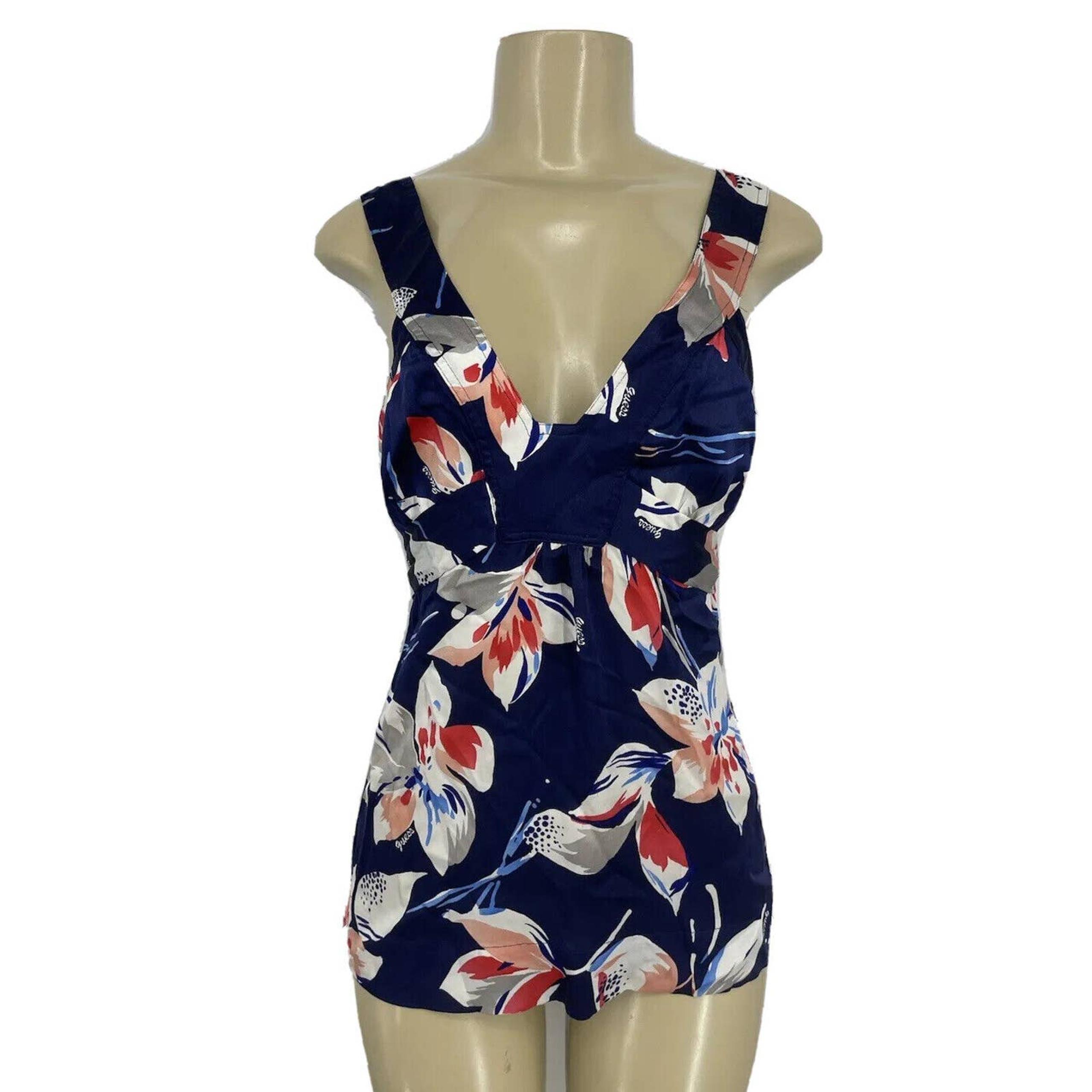 Guess Jeans Small Women Floral Stretch Tank Top Silk Blend V-neck ML14