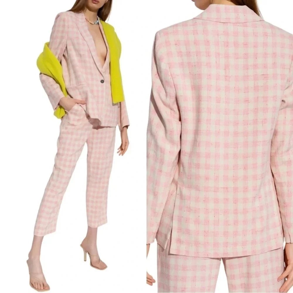 FORTE FORTE PINK PLAID TWEED BLAZER MARSHMALLOW JACKET SIZE 4 DESIGNER LUXURY