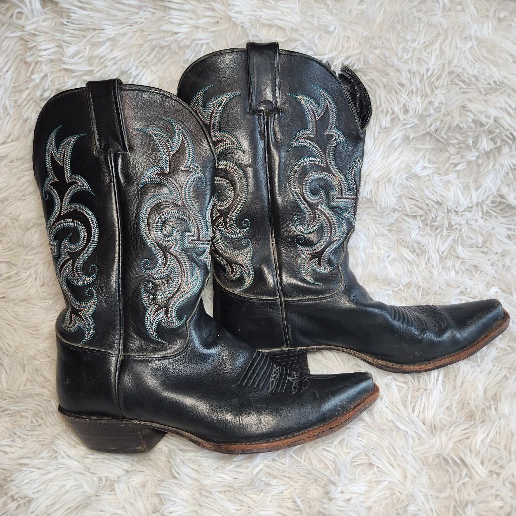Justin Boots Black Calfskin Cowboy Western Boots