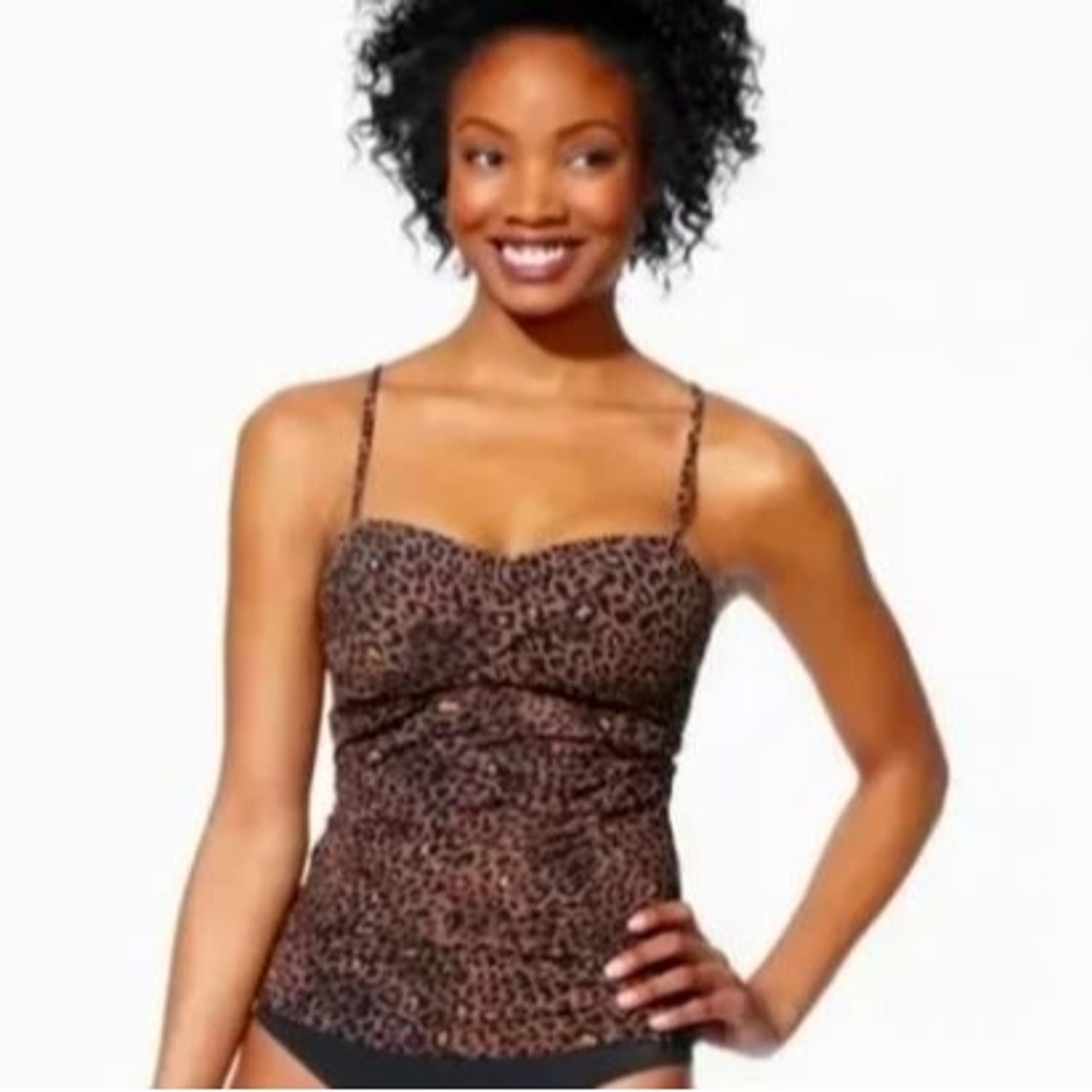 Assets By Sara Blakely Spanx Women's Leopard Animal Print Swim Top L