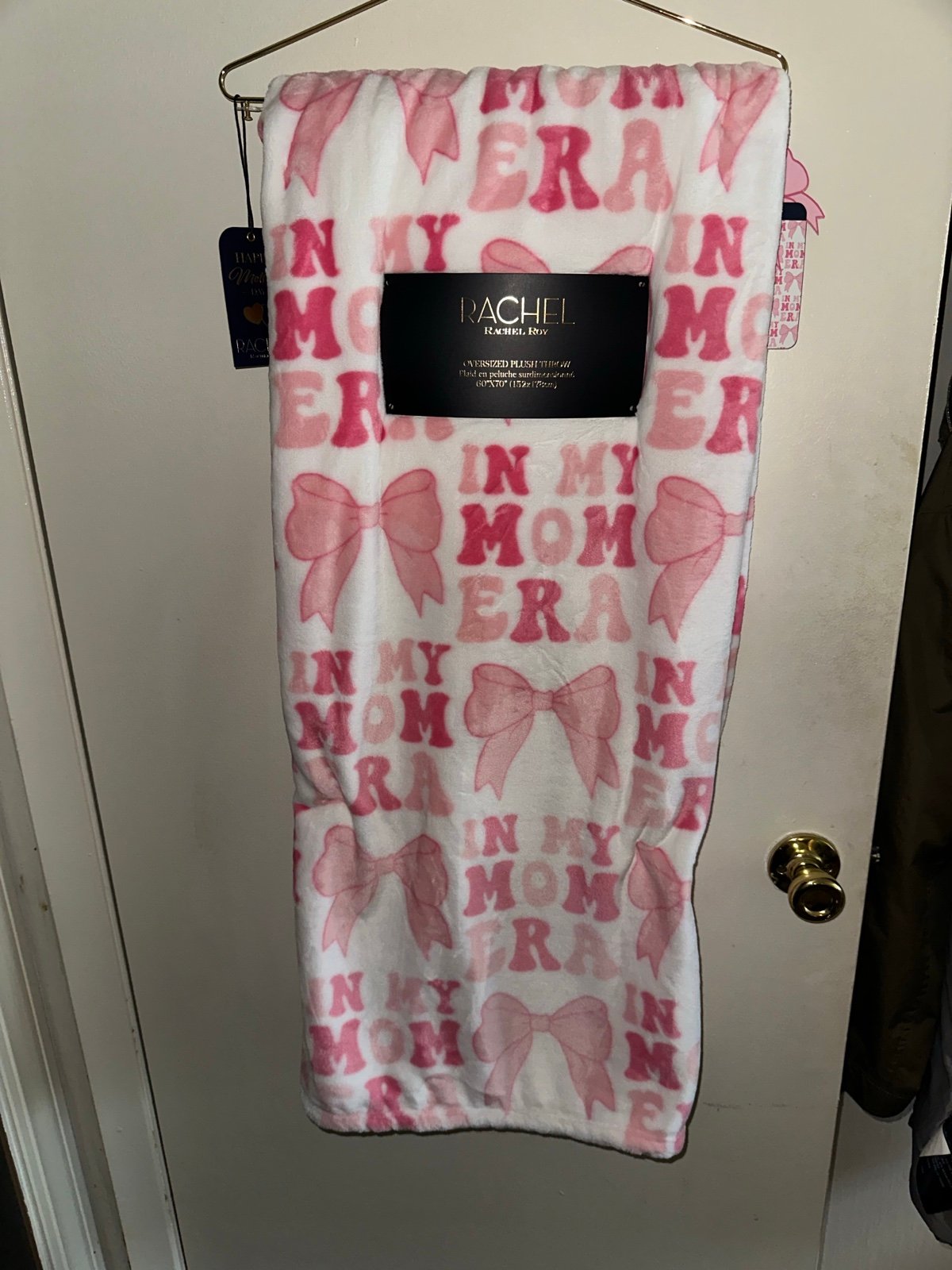 Rachel Roy Pink Bow “In My Mom Era” Throw Blanket -New!