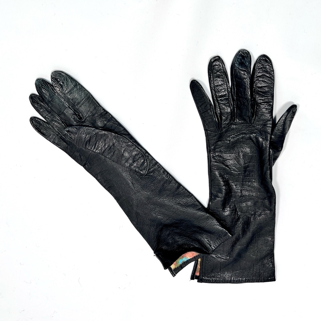 Woodward & Lothrop Womans Gloves Vintage Retro Long Size 6 1/2 Black Leather