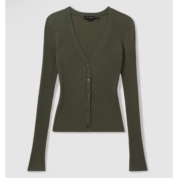 GOOD AMERICAN Ribbed Cardigan In Army Green Size Small NWOT