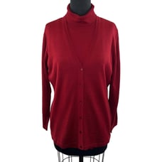 MARINA RINALDI 2-Piece Twin Set Red Wool Acrylic Turtleneck Sweater & Cardigan M