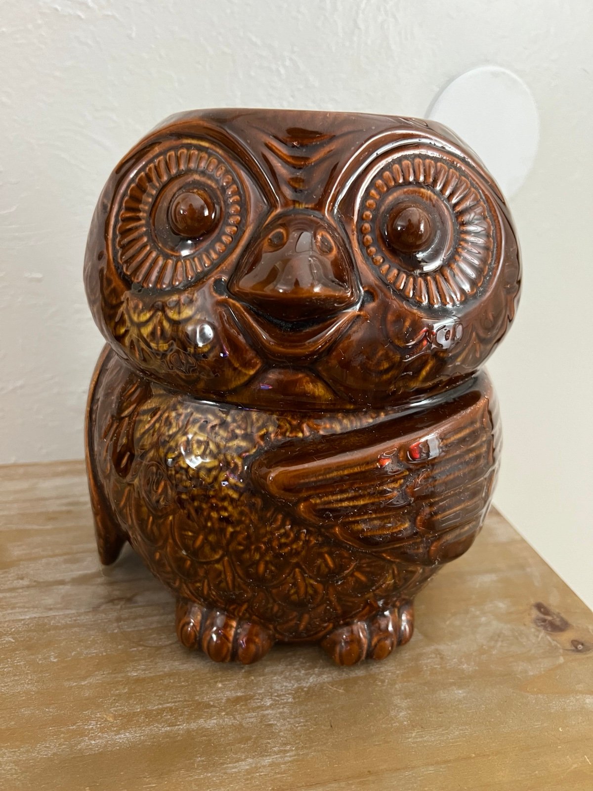 Vintage MCM McCOY OWL Ceramic Cookie Jar Golden Brown 204 USA 1960's Retro